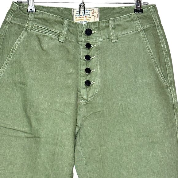 Sandrine Rose Cropped Relaxed Fit Wide Leg Buttons Pants Army Green Women S NWT - Picture 6 of 8